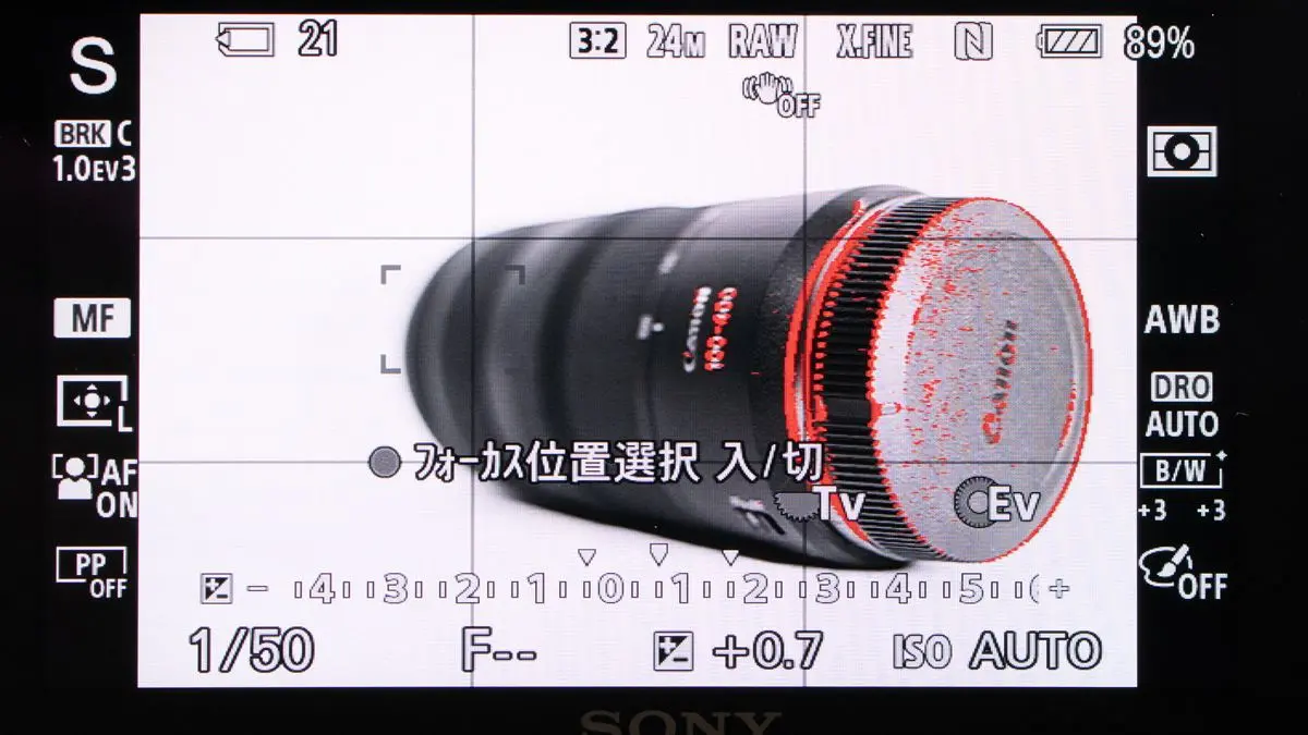 α6400でピーキングを使用しているところ　被写体の手前にピントが合っている