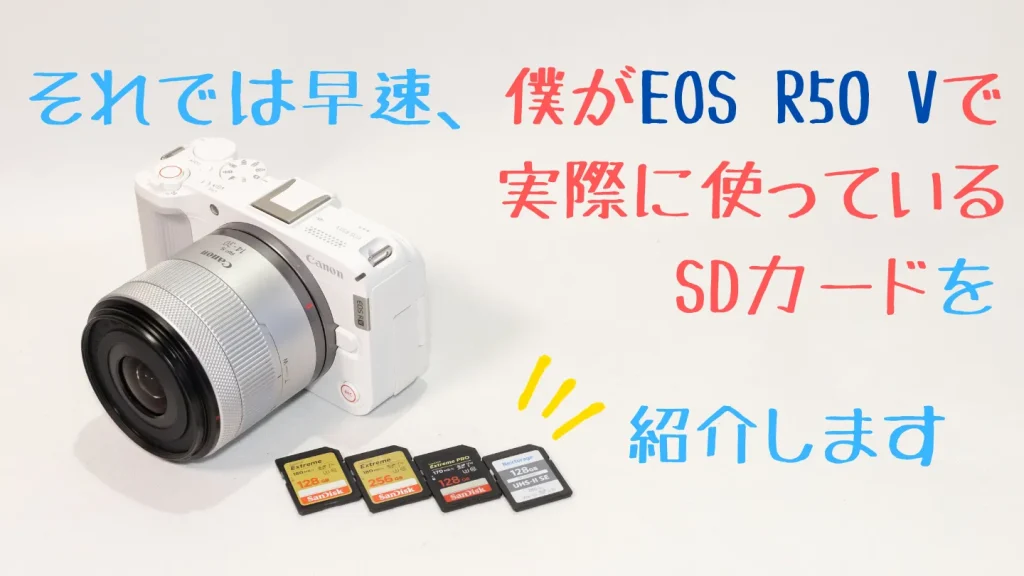 EOS R50 Vと実際に使用している4枚のSDカード