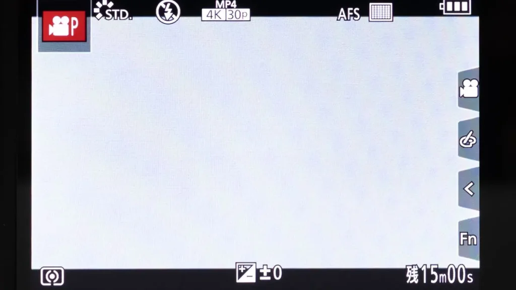 空の64GB SDカードでも4K動画の残り時間が15分と表示されたLUMIX TZ99