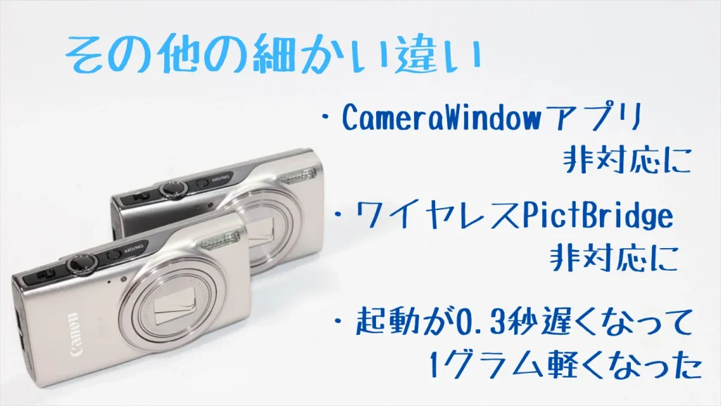 IXY 650 mでのCameraWindow・ワイヤレスPictBridge非対応と、起動時間・重量の違い