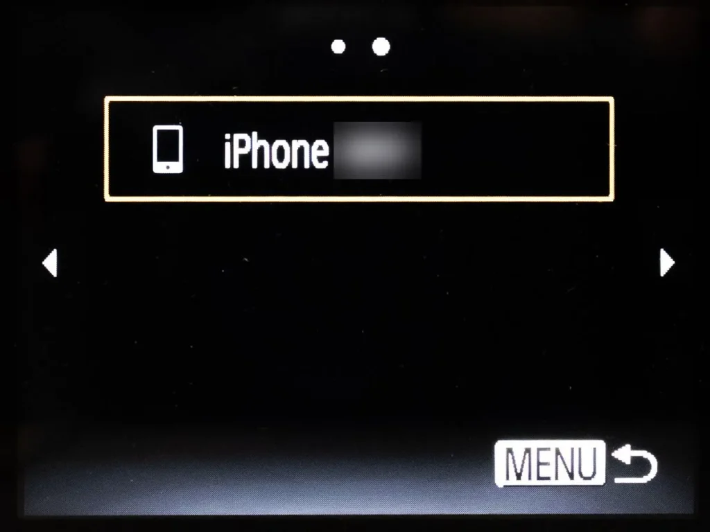 IXY 650 mの接続履歴に登録済みのiPhoneが表示された画面