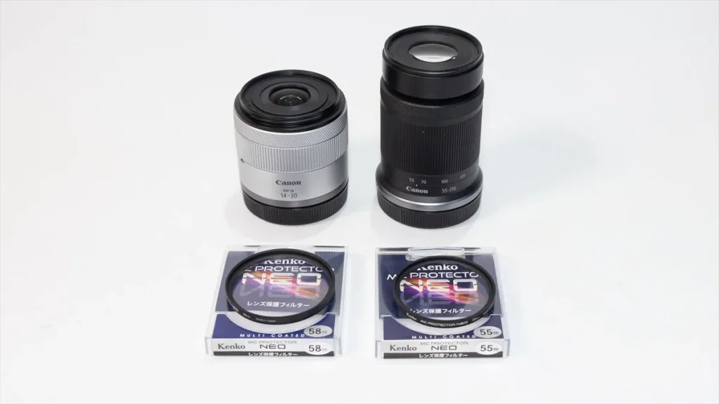 RF-S14-30mm用の58mmとRF-S55-210mm用の55mmのレンズ保護フィルター
