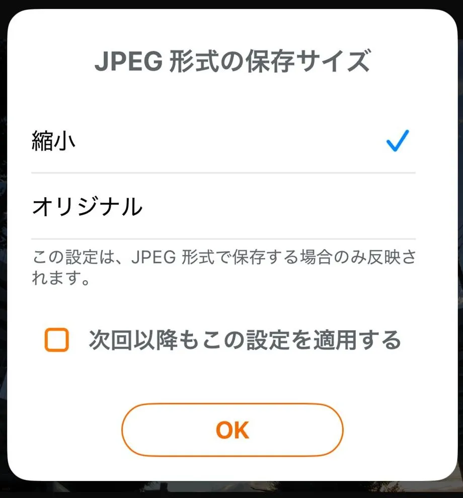 JPEG形式の保存サイズ選択
